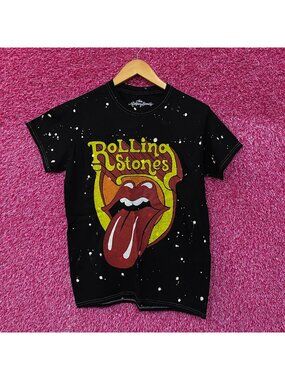 The Rolling Stones Bleach Dye Hot Lips Tshirt Size Small